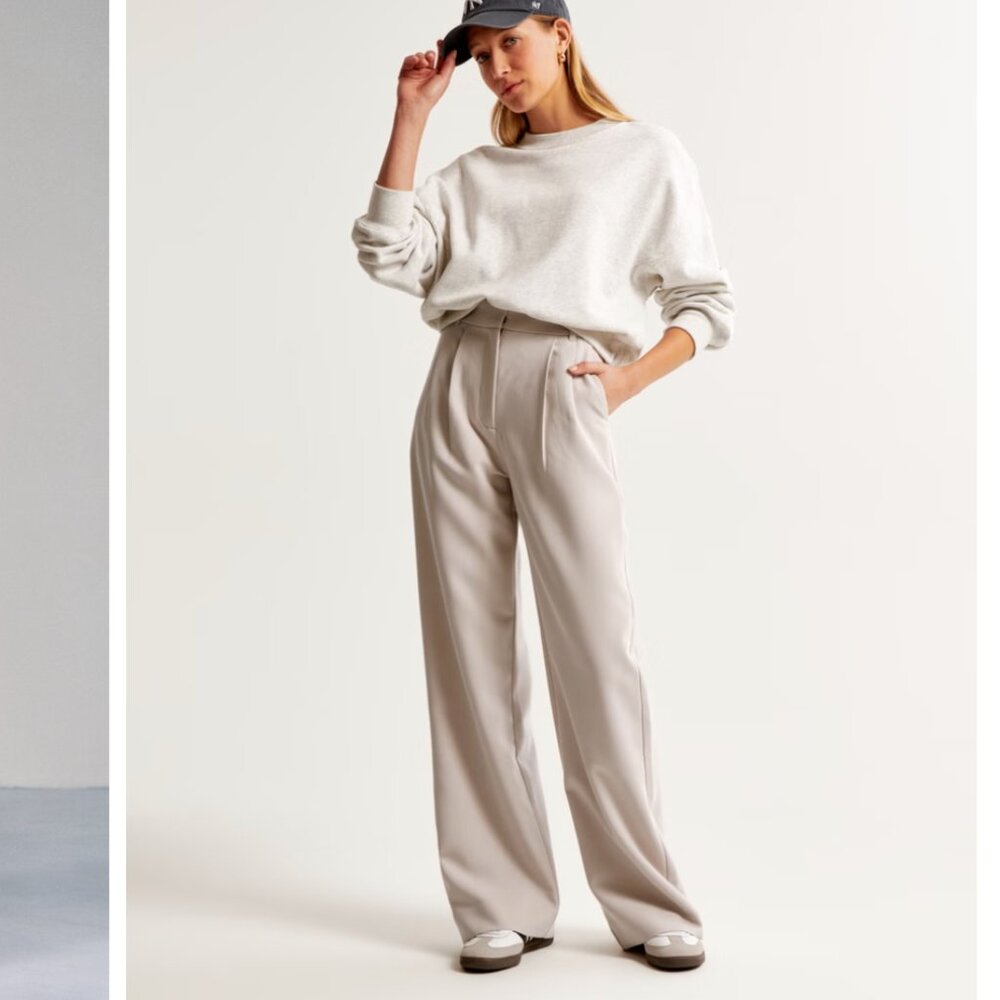 A&F Sloane Tailored Wide Leg Pant Light Taupe